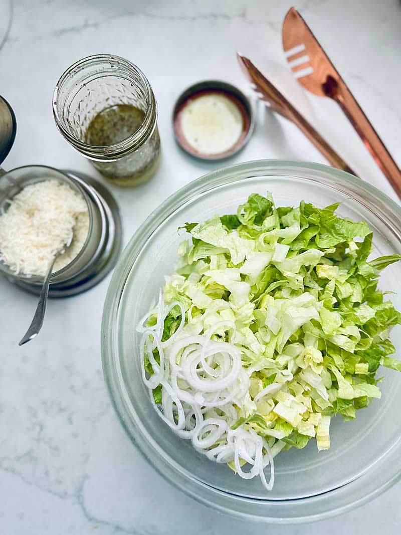Crunchy Romaine Salad preparation.