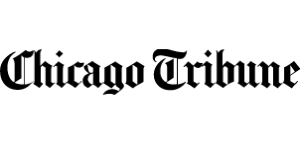 The Chicago Tribune logo in bold, black Gothic-style font on a light gray background.